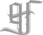 Gray Old English-style letters “Q” and “J” overlap, creating a decorative, calligraphic design on a light background.
